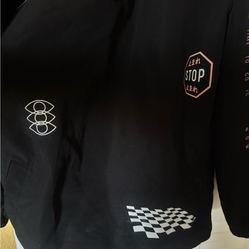Men’s Brooklyn Black Graphic Windbreaker Jacket with Teal & Pink Accents - Picture 5 of 9
